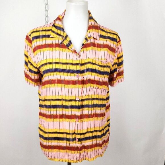 Urban Outfitters Pink Striped Short Sleeve Button Down Collar Shirt size S/P - Picture 1 of 6
